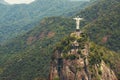 Brazil, landscape and aerial of Christ the Redeemer on hill for tourism, sightseeing and travel destination. Traveling