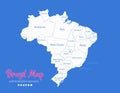 Brazil map, administrative divisions whit names regions, blue background Royalty Free Stock Photo