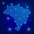 Brazil map in blue. Dotted map. Dots Brazil map with spotlights on dark blue background. Global social network. Blue futuristic