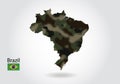 Brazil map with camouflage pattern, Forest / green texture in map. Military concept for army, soldier and war. coat of arms, flag