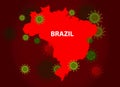 Brazil map with covid-19 virus concept. Coronavirus is spread to all over the world and infected to countries. Vector illustration