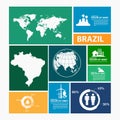 Brazil map and flag - highly detailed vector infographic illustration