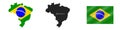Brazil. Detailed flag map. Detailed silhouette. Waving flag. Vector illustration