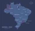 Brazil map, with names of individual states, infographics blue flat design