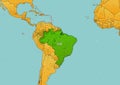 Brazil map showing country highlighted in green color with rest of South America countries in brown Royalty Free Stock Photo