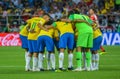 Brazil national team players huddling before FIFA World Cup 2018 match Serbia vs Brazil Royalty Free Stock Photo