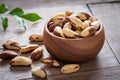 Brazil nuts in wooden bowl Royalty Free Stock Photo