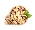 Brazil nuts in wooden bowl on white background Royalty Free Stock Photo