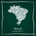 Brazil outline vector map hand drawn with chalk.