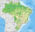 High detailed Brazil physical map with labeling.