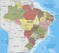 Detailed Brazil Political map in Mercator projection. Clearly labeled. Separated layers.