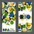 Brazil and Rio banners in abstract geometric style. Design for covers, tourist brochure, advertising background