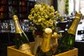 Brazil - September, 2018: Restaurant decoration with bottles of Perrier-Jouet sparkling wine.