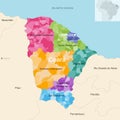 Brazil state Ceara administrative map showing municipalities colored by state regions mesoregions