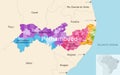 Brazil state Pernambuco administrative map showing municipalities colored by state regions mesoregions