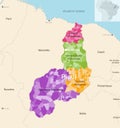 Brazil state Piaui administrative map showing municipalities colored by state regions mesoregions