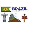 Brazil travel attractions and famous culture landmarks vector icons set