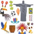 Brazil travel color icons set on white