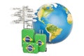 Brazil travel concept. Suitcases with Brazilian flag, signpost a