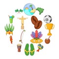 Brazil travel icons set, cartoon style