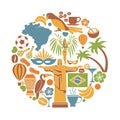 Brazil travel sightseeing icons and vector landmarks poster