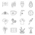 Brazil travel symbols icons set, outline style Royalty Free Stock Photo