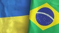 Brazil and Ukraine two flags textile cloth 3D rendering