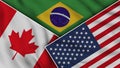 Brazil United States of America Canada Flags Together Fabric Texture Effect Illustrations Royalty Free Stock Photo