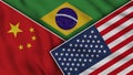 Brazil United States of America China Flags Together Fabric Texture Effect Illustrations Royalty Free Stock Photo