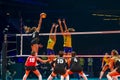 Brazil v. Belgium - Belgium player smashes on the Brazilian defense at Women volleyball championship 2022 at Ahoy arena Rotterdam