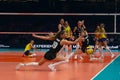 Brazil v. Belgium - Silke Van Avermaet defending at Women`s volleyball championship 2022 at Ahoy arena Rotterdam