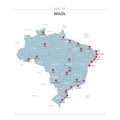 Brazil map vector with red pin. Royalty Free Stock Photo