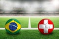 Brazil vs Switzerland Republic flags on football in Soccer Stadium With Copy Space