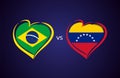 Brazil vs Venezuela, national team soccer flags on blue background