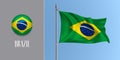 Brazil waving flag on flagpole and round icon vector illustration.
