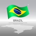 Brazil wavy flag and mosaic map on light background. Creative background for the national Brazilian poster. Vector design
