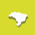 Brazil - white 3D silhouette map of country area with dropped shadow on green background. Simple flat vector