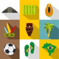 Brazilan symbols icon set, flat style Royalty Free Stock Photo