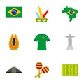 Brazilan symbols icon set, flat style Royalty Free Stock Photo