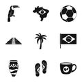 Brazilan symbols icon set, simple style Royalty Free Stock Photo