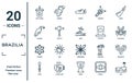 brazilia linear icon set. includes thin line soft drink, toucan, flower, cane, sea, surf, maracas icons for report, presentation,