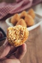 Detail of a deep fried brazilian snacks coxinha de frango Royalty Free Stock Photo