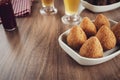 Deep fried brazilian snacks coxinha de frango with space copy Royalty Free Stock Photo