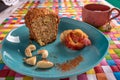 Brazilian apple cake with a colorful background