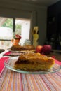 Brazilian apple pie, sweet very famous in Brazil on the wood table kitchen