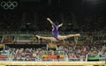 Brazilian artistic gymnast Rebeca Andrade competes on the balance beam at women`s all-around gymnastics at Rio 2016 Olympic Games Royalty Free Stock Photo