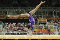 Brazilian artistic gymnast Rebeca Andrade competes on the balance beam at women`s all-around gymnastics at Rio 2016 Olympic Games Royalty Free Stock Photo