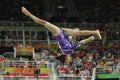 Brazilian artistic gymnast Rebeca Andrade competes on the balance beam at women`s all-around gymnastics at Rio 2016 Olympic Games Royalty Free Stock Photo