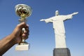Brazilian Athlete Holding Trophy Corcovado Rio Brazil