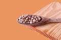 Brazilian bean in a wooden spoon in a beige background